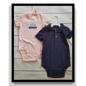Carter's 2pc Baby Boy Onesie Set Navy Pink 12 MO